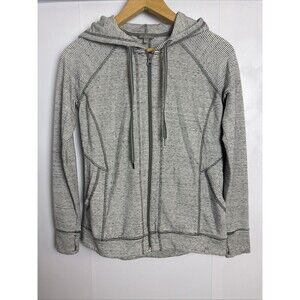 T by Talbots Womens Hoodie P White‎ Gray Striped Full Zip Jacket Athleisure
